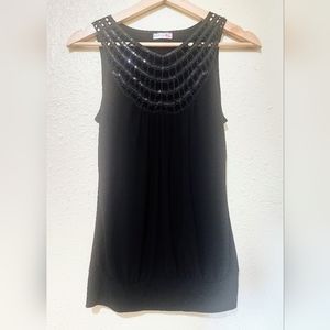 Body Central sizeS Black Dressy Tanktop w Crochet& Sequin Embellished Front Bib